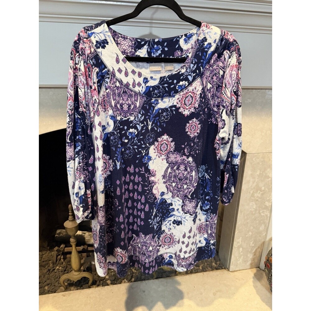 Zenergy By Chico’s Tunic Size XL 3/4 Ruched Sleeves
